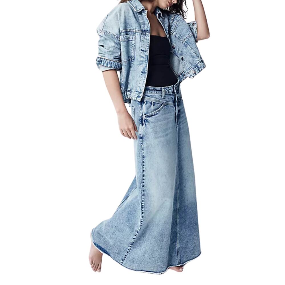 Free People Blue Denim Midi Skirt